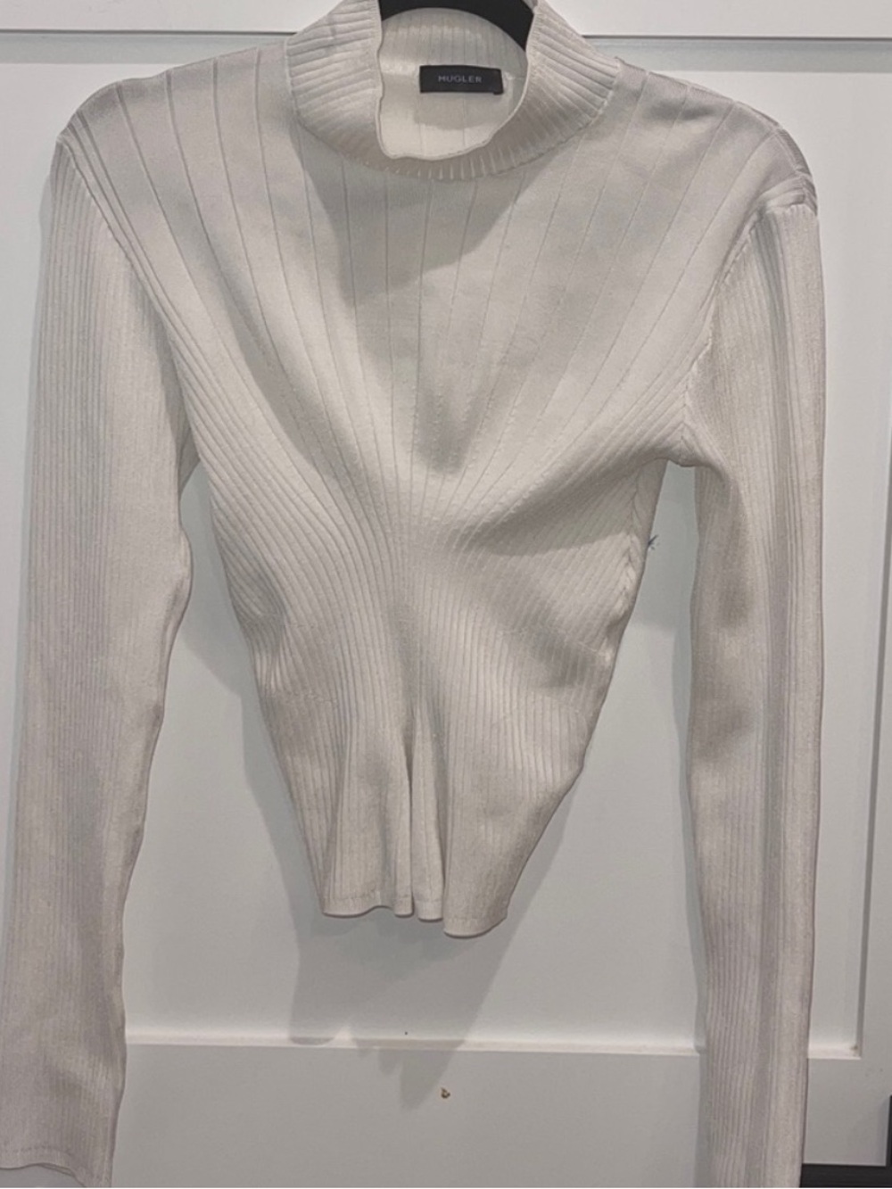 MUGLER Optic White Ribbed Turtleneck
